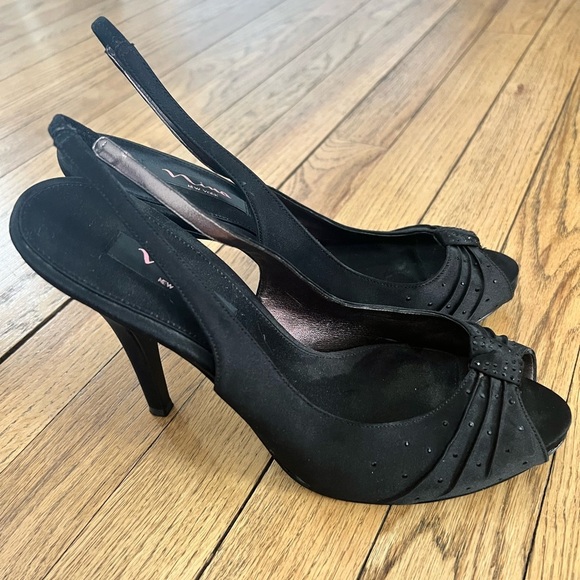 Nina Black Slingback Luster Heels with Rhinestones Size 10 - Picture 1 of 3
